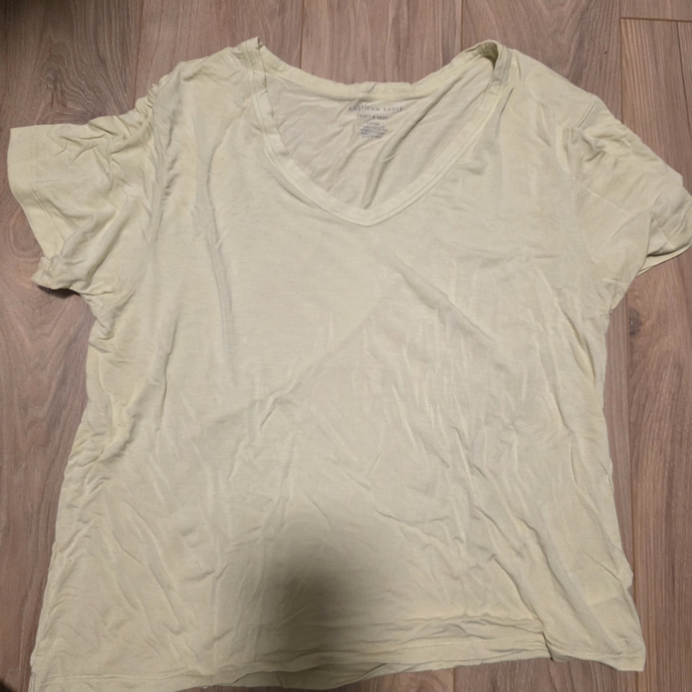American Eagle Outfitters Light Yellow V-Neck Tee